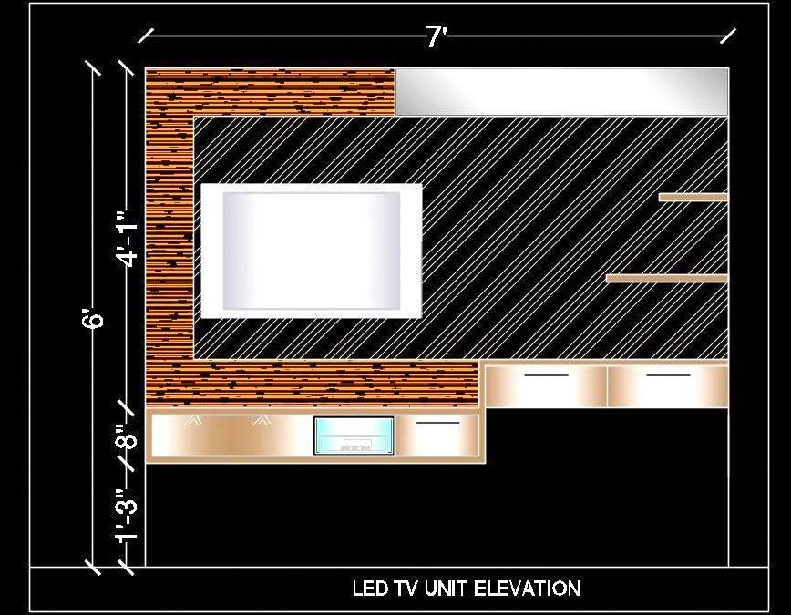 Modern TV Unit Elevation - Free CAD Block